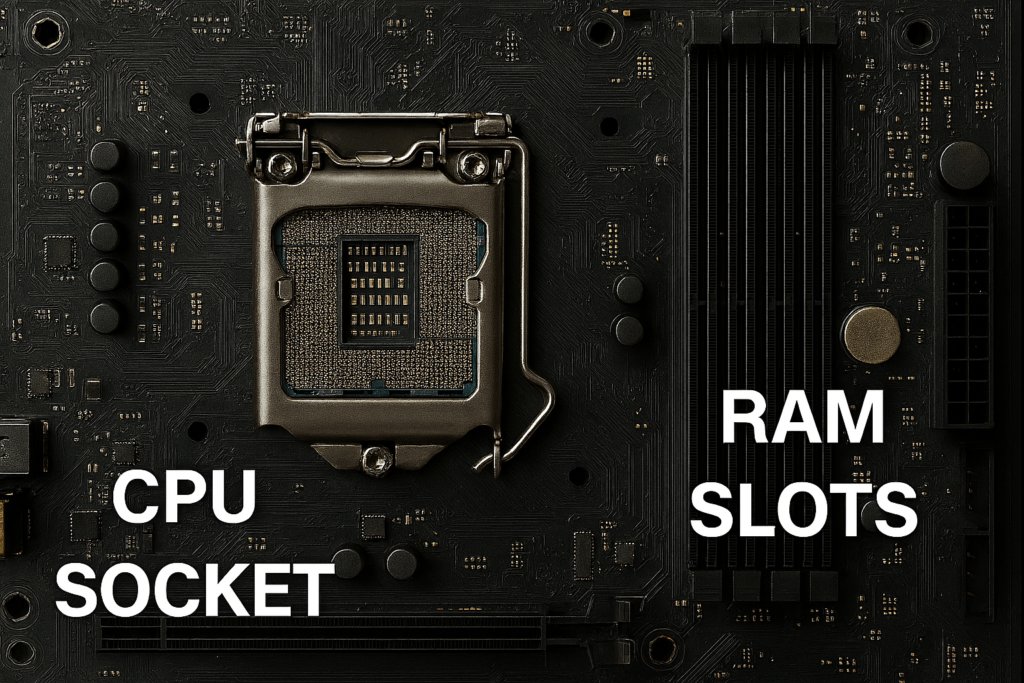 Motherboard showing distance of CPU to RAM for an in-memory application